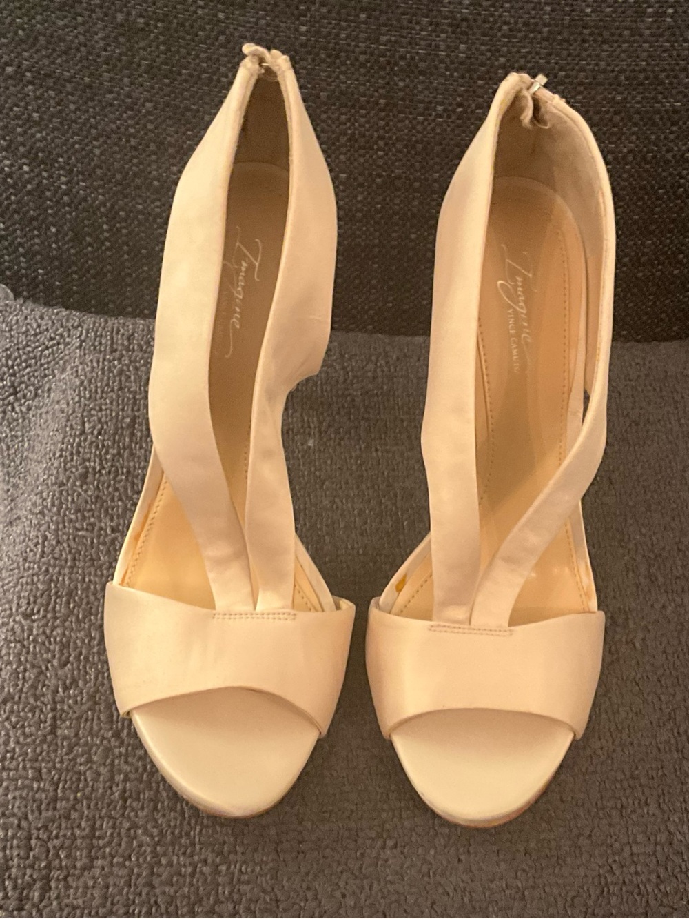 Vince Camuto Cream Open-Toe Twist Strap Heels